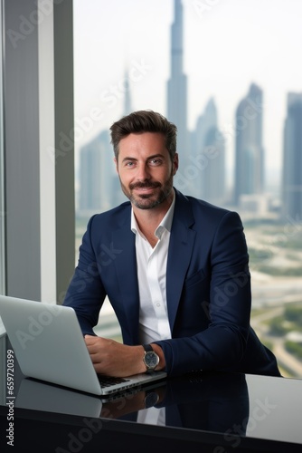 Successful startup CEO sitt...