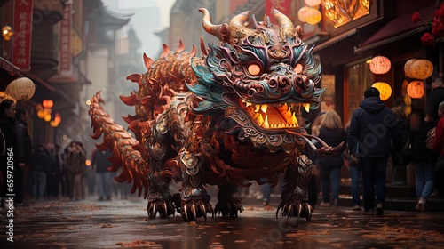 Chinese dragon on the street during the New Year celebrations.