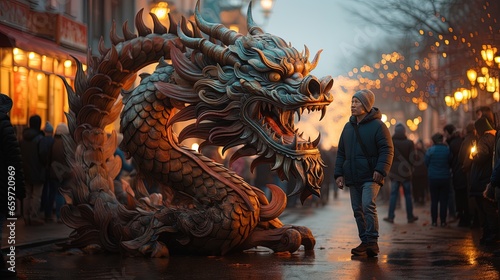 Chinese dragon on the street during the New Year celebrations.