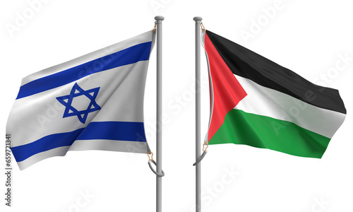 Принти на полотні Israel palestine flag waving texture white isolated background jerusalem conflic
