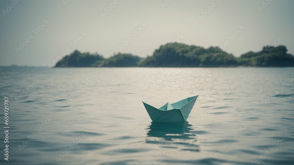 boat on the sea with island in the background. Generative AI boat on the sea with island in the background. Generative AI