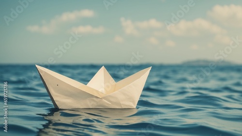 paper boat in the sea. Generative AI
