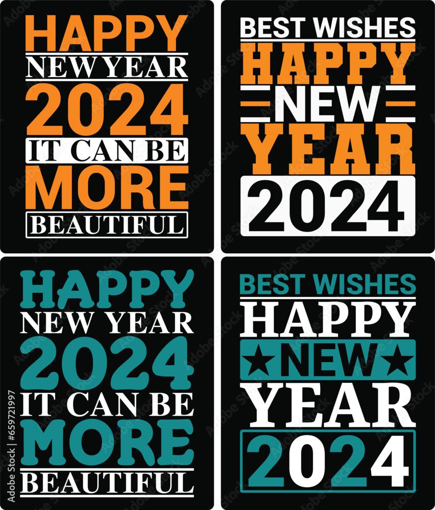 Obraz premium happy new year 2024 t shirt design, typography t shirt, Ready for t-shirt, mug, gift and other printing.
