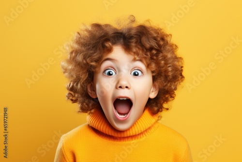 Surprised child on a plain background. Facial expression.