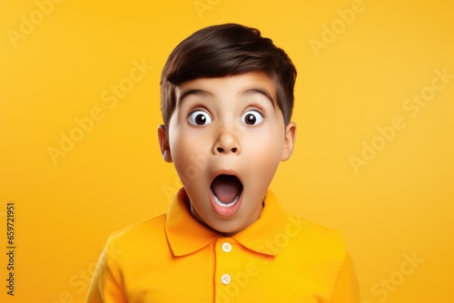 Surprised child on a plain background. Facial expression.