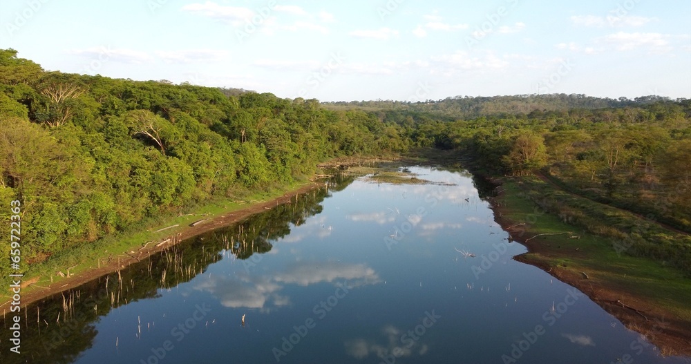 Areael view of river stretching in to a creek on the Brazilian Cerrado
