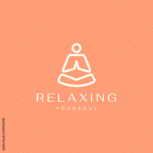 people seated yoga poses wellness relaxing soul minimalist line style modern simple logo design vector icon illustration