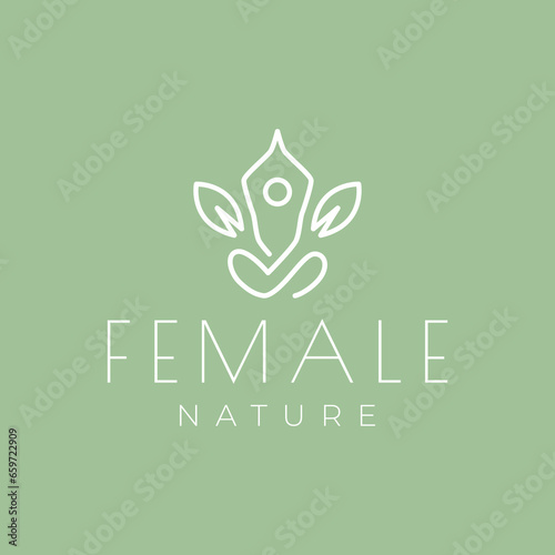 people seated yoga poses wellness natural leaf relaxing soul minimalist line style modern simple logo design vector icon illustration