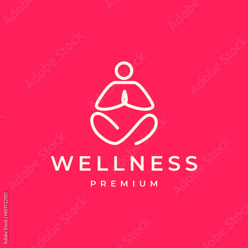 people seated yoga poses wellness relaxing soul minimalist line style modern simple logo design vector icon illustration