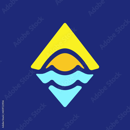 Photography wave water sea sunset diamond shape clean colorful modern logo design vector ico