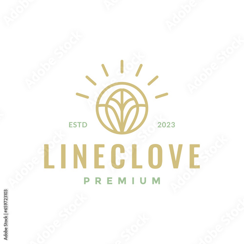 clove smell nature leaves spice cigarette circle geometric minimal line simple logo design vector icon illustration