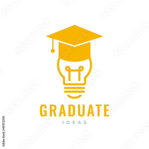 bulb lamp creative idea graduate smart hat logo design vector icon illustration