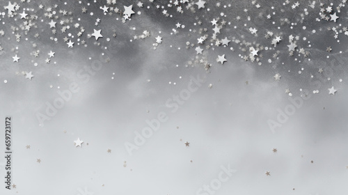 Gray Christmas background with snowflakes, Shiny sparkles, Glittering, Copy space. Generative AI