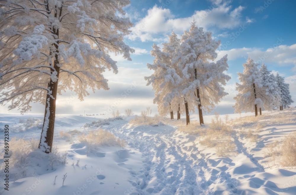 winter landscape with trees and snow winter landscape with trees and snow