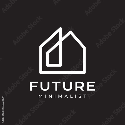 futuristic and minimalist home architect modern clean line style logo design vector icon illustration