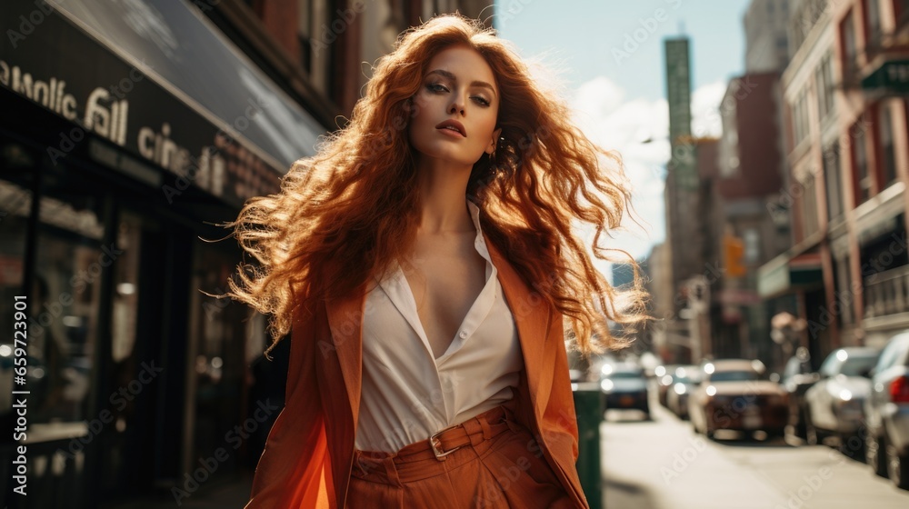 A young attractive woman demonstrates fashionable clothes on a city street. Dynamic pose. Fashion, female beauty. A young attractive woman demonstrates fashionable clothes on a city street. Dynamic pose. Fashion, female beauty.