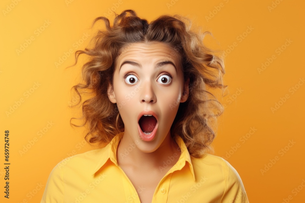 Surprised woman on a plain background. Facial expression. Surprised woman on a plain background. Facial expression.