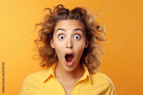 Surprised woman on a plain background. Facial expression. © Restyler