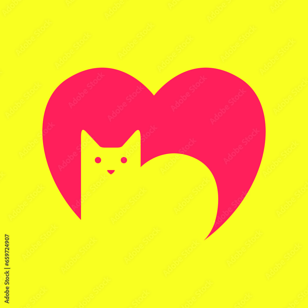 pets cat lover heart shape modern minimalist clean flat mascot character logo design vector icon illustration pets cat lover heart shape modern minimalist clean flat mascot character logo design vector icon illustration