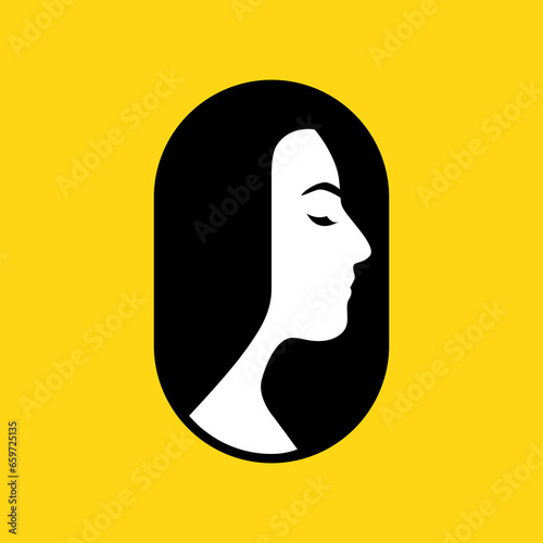 woman long hair relax portrait side view rounded shape simple modern mascot character cartoon flat logo design vector icon illustration