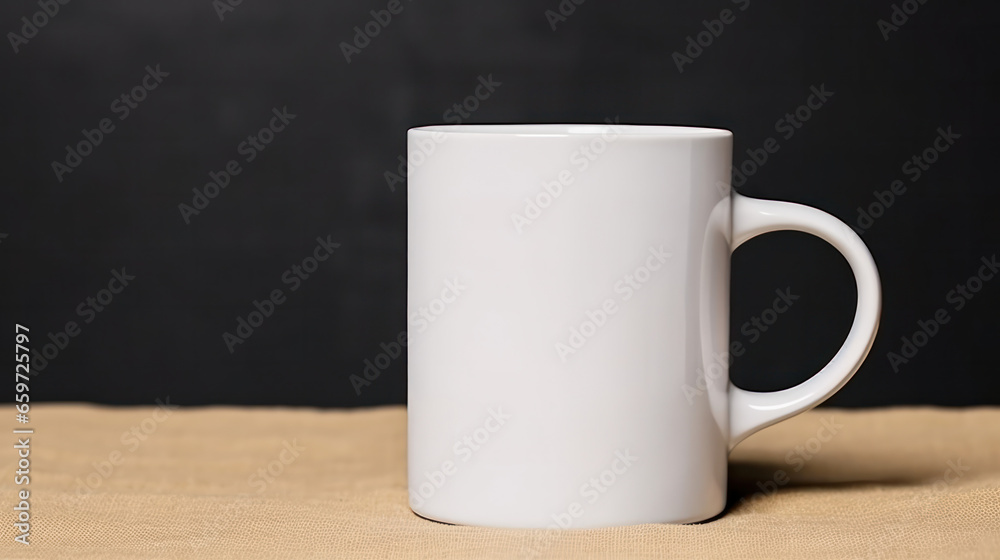 Blank white mug mockup on table, Empty cup template. Generative AI Blank white mug mockup on table, Empty cup template. Generative AI