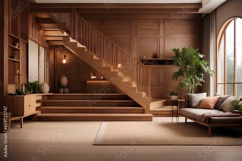 Modern Elegance Interior of a House with a Beautiful Staircase and Hardwood Floor