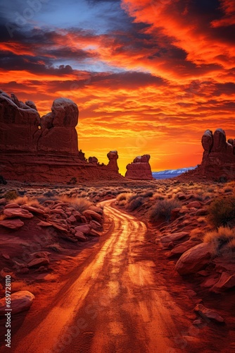 Turret arch in Utah at sunset