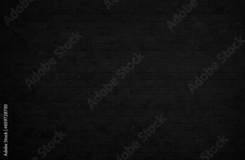 Abstract dark black brick wall texture pattern background  Wall brick surface texture. Brickwork painted of black color interior old grunge concrete grid uneven  Home room design backdrop decoration.