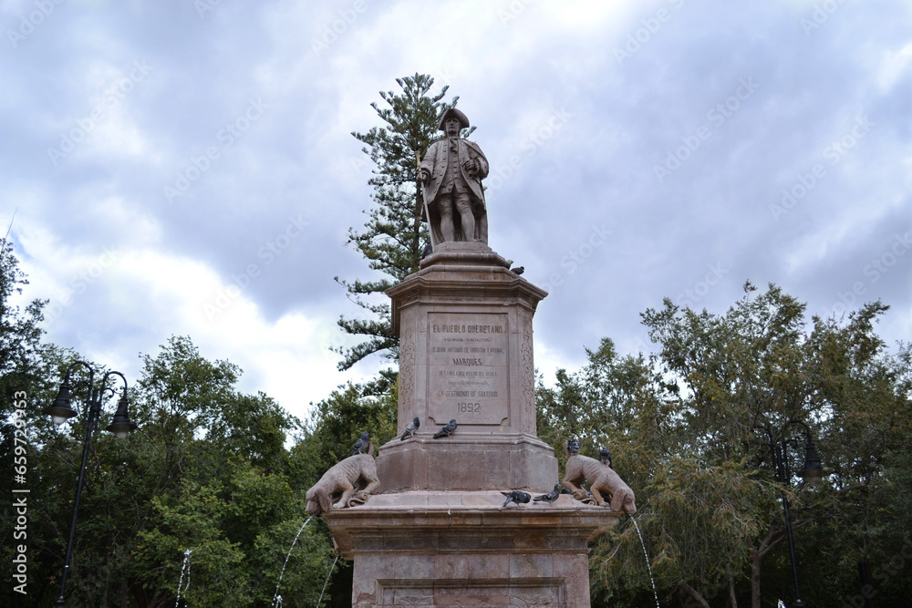 Statue of historical character in the center of the city of Queretaro. Sculpture Juan Antonio Urrutia y Arana