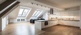Modern luxury apartment with a vacant attic and open kitchen