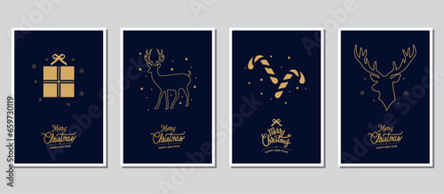 Merry Christmas modern card set elements greeting text