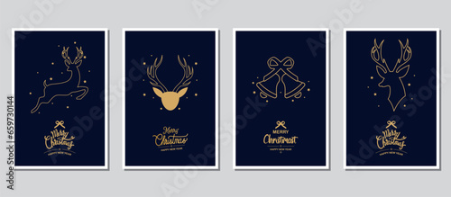 Merry Christmas modern card set elements greeting text