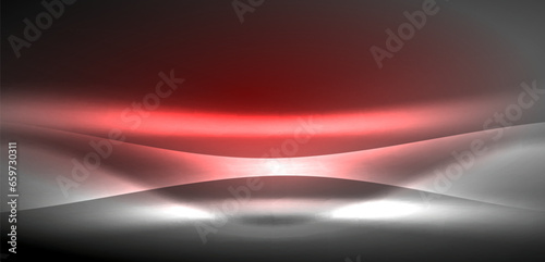 Neon-lit waves surge across background, mesmerizing dance of luminescence and motion. Dynamic backdrop captures essence of energy and modern aesthetics