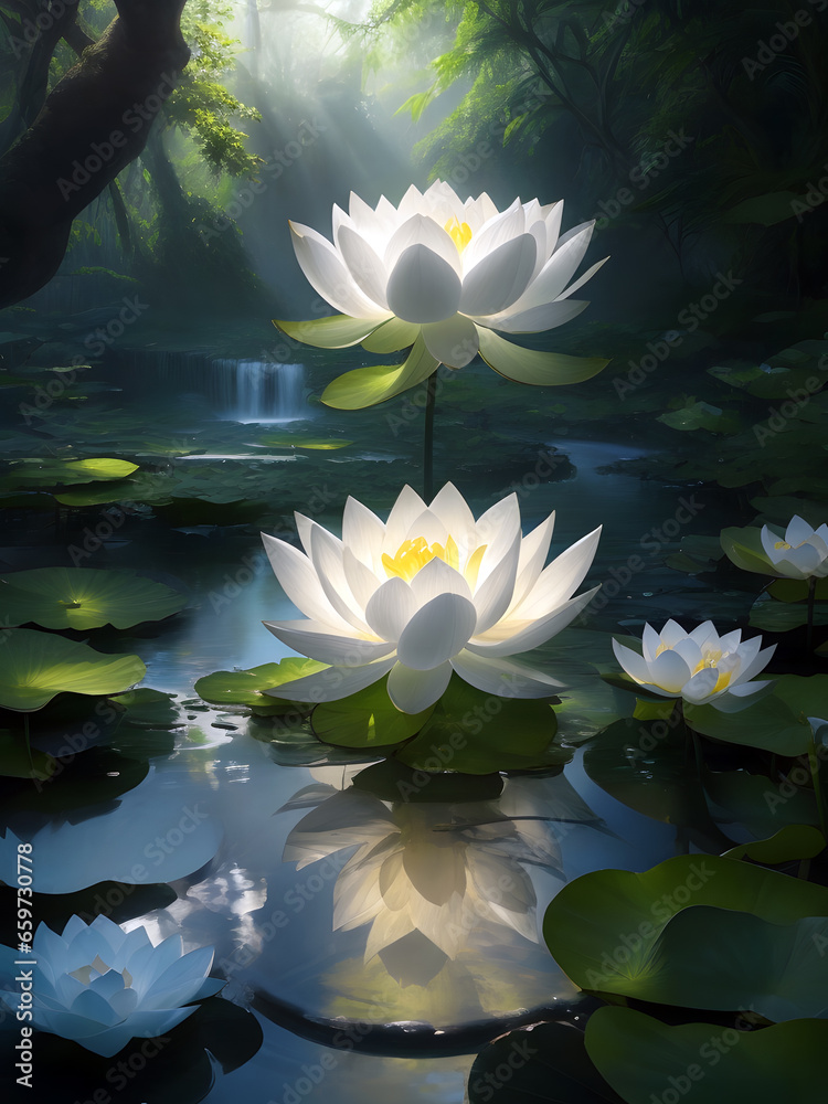 white water lilies in a pond generative AI