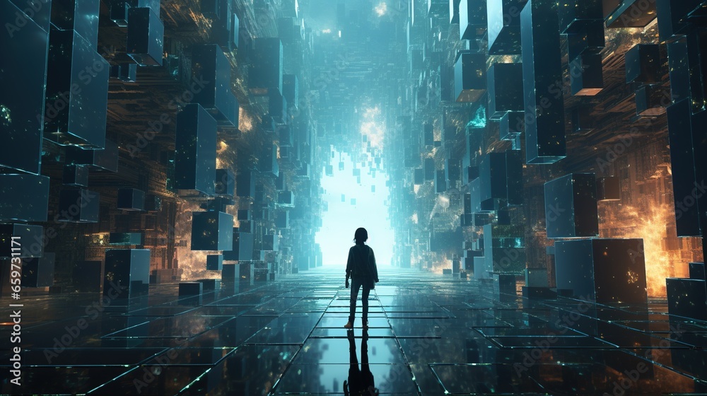 Fototapeta premium glimpses into the futuristic abyss, digital art illustration, Generative AI