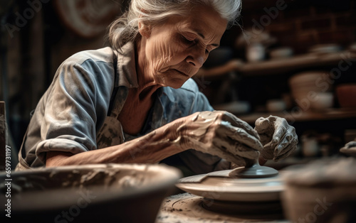 Potter working in pottery workshop