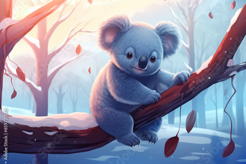 anime style scenic background, a koala in the snow