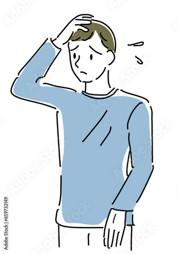 薄毛を気にする男性シンプル線画