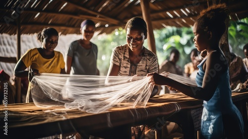 Tropical Village Receives Mosquito Nets for Malaria Prevention photo