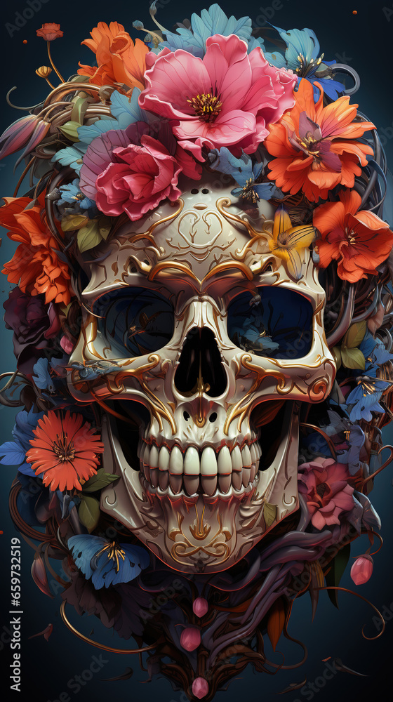 Mexican Day of The Dead Celebration Sugar Skulls and Flowers Mexican Day of The Dead Celebration Sugar Skulls and Flowers