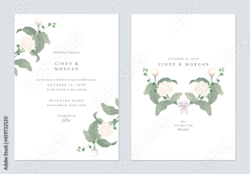 White minimalist Jasminum sambac flower bouquet wedding invitation