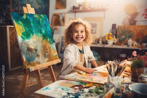 Fototapeta kid in art studio painting