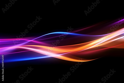 Abstract colorful glowing light trails on a black background