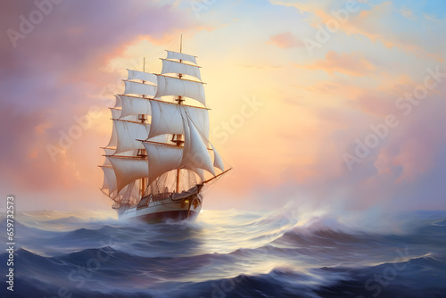 Sailing ship at sea, Generative AI painting