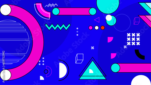 Flat geometric background memphis blue purple and green hipster vector