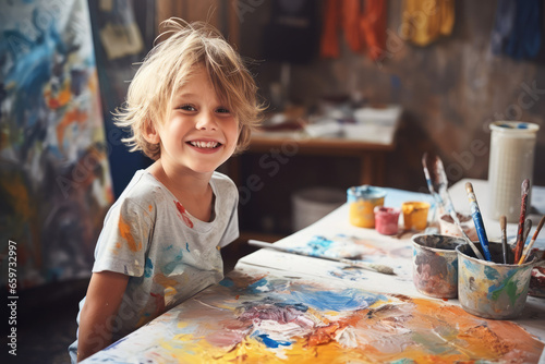 kid in art studio painting