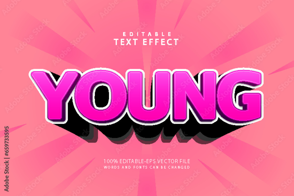 Young editable text effect 3 dimension emboss cartoon style Young editable text effect 3 dimension emboss cartoon style