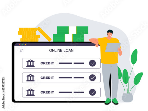Bank vector illustration. Mobile banking and online loan. Vector flat iliustration.