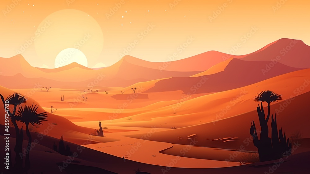 Sahara Desert Landscape Wallpaper Illustration