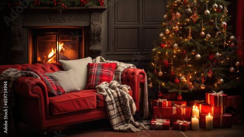 cozy fireplace with christmas decorations